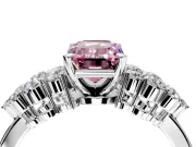 Cluster Engagement Ring Setting for Fancy Pink Emerald Cut Center with 2-Row Shoulder Clusters and Prong Head in White Gold