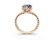 Halo Engagement Ring Setting for Fancy Blue Heart-Shaped Center with Rope Twist Split Shank and Prong Head in Rose Gold