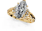 Solitaire Engagement Ring Setting for Marquise Center with Filigree Accent Basket and Prong Head in Yellow Gold