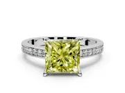 Solitaire Engagement Ring Setting for Fancy Yellow Princess Cut Center with Channel-Set Accent Band and Prong Head in Platinum