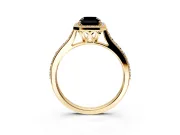 Halo Engagement Ring Setting for Fancy Black Radiant Cut Center with Pave Accents, Heart Basket and Prong Head in Yellow Gold
