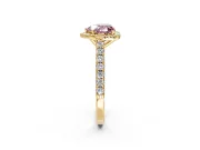 Halo Engagement Ring Setting for Fancy Pink Heart-Shaped Center with Full Pave Band and Prong Head in Yellow Gold