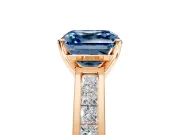 Solitaire Engagement Ring Setting for Fancy Blue Asscher Cut Center with Princess Cut Channel Band and Prong Head in Rose Gold