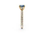 Solitaire Engagement Ring Setting for Fancy Blue Cushion Cut Center with Shared-Prong Accents and Prong Head in Yellow Gold