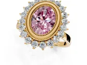 Halo Engagement Ring Setting for Fancy Pink Oval Center with Milgrain Bezel Rim, Plain Band and Prong Head in Yellow Gold