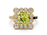 Cluster Halo Engagement Ring Setting for Fancy Yellow Radiant Cut Center with Milgrain Bezel Accents and Prong Head in Yellow Gold
