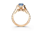 Solitaire Engagement Ring Setting for Fancy Blue Cushion Cut Center with Pave Cathedral Shoulders and Prong Head in Rose Gold