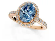 Halo Engagement Ring Setting for Fancy Blue Oval Center with Inner Milgrain Border and Prong Head in Rose Gold