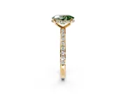 Hidden Halo Engagement Ring Setting for Fancy Green Oval Center with Pave Band and Prong Head in Yellow Gold