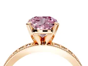 Milgrain Pave Engagement Ring Setting for Fancy Pink Cushion Cut Center with Accent Band and Prong Head in Rose Gold
