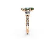 Channel-Set Engagement Ring Setting for Fancy Green Marquise Center with Baguette Band and Prong Head in Rose Gold