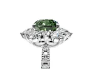 Floral Halo Engagement Ring Setting for Fancy Green Cushion Cut Center with Pave Accents and Prong Head in Platinum