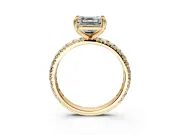 Solitaire Engagement Ring Setting for Asscher Cut Center with Shared-Prong Accents and Prong Head in Yellow Gold