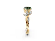 Floral Engagement Ring Setting for Fancy Green Round Cut Center with Trailing Marquise Accents and Prong Head in Yellow Gold