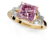 Solitaire Engagement Ring Setting for Fancy Pink Princess Cut Center with Marquise Flower Shoulders and Prong Head in Yellow Gold