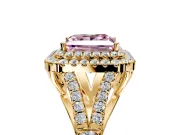Double Halo Engagement Ring Setting for Fancy Pink Princess Cut Center with Narrow Pave Split Shank and Prong Head in Yellow Gold