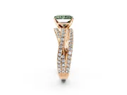 Solitaire Engagement Ring Setting for Fancy Green Radiant Cut Center with Woven 3-Strand Pave Band and Prong Head in Rose Gold
