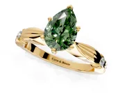 Solitaire Engagement Ring Setting for Fancy Green Pear-Shaped Center with Carved Leaf Shoulders and Prong Head in Yellow Gold