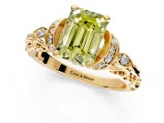 Solitaire Engagement Ring Setting for Fancy Yellow Emerald Cut Center with Filigree Band and Prong Head in Yellow Gold