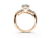 5 Stone Engagement Ring Setting for Princess Cut Center with Graduated Accents and Prong Head in Rose Gold