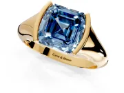 Tension Engagement Ring Setting for Fancy Blue Asscher Cut Center with Wide Tapered Band and Tension Head in Yellow Gold