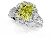 Halo Engagement Ring Setting for Fancy Yellow Radiant Cut Center with Two-Strand Split Shank and Prong Head in Platinum