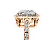 Accent Halo Engagement Ring Setting for Radiant Cut Center with Full-Length Pave Band and Prong Head in Rose Gold