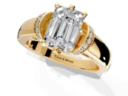 Solitaire Engagement Ring Setting for Emerald Cut Center with Wide Band, Pave Collar and Prong Head in Yellow Gold