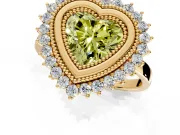 Halo Engagement Ring Setting for Fancy Yellow Heart-Shaped Center with Milgrain Bezel Rim, Plain Band and Prong Head in Yellow Gold