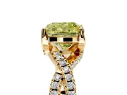 Solitaire Engagement Ring Setting for Fancy Yellow Cushion Cut Center with Narrow Twist Pave Band and Prong Head in Yellow Gold