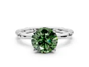 Solitaire Engagement Ring Setting for Fancy Green Round Cut Center with Bamboo Band and Prong Head in Platinum
