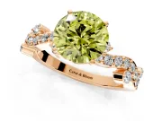 Solitaire Engagement Ring Setting for Fancy Yellow Round Cut Center with Bar-Station Pave Twist and Prong Head in Rose Gold