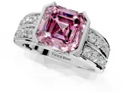 Bezel Engagement Ring Setting for Fancy Pink Asscher Cut Center with Wide Channel-Set Band and Bezel Head in Platinum
