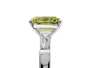3 Stone Engagement Ring Setting for Fancy Yellow Emerald Cut Center with Tapered Baguettes, Plain Band and Prong Head in Platinum