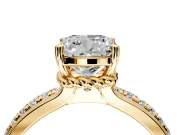 Solitaire Engagement Ring Setting for Cushion Cut Center with Raised Channel Band and Prong Head in Yellow Gold