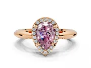 Halo Engagement Ring Setting for Fancy Pink Pear-Shaped Center with Tapered Plain Band and Prong Head in Rose Gold