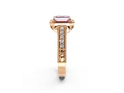 Milgrain Halo Engagement Ring Setting for Fancy Pink Asscher Cut Center with Pave Band and Prong Head in Rose Gold