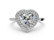 Halo Engagement Ring Setting for Heart-Shaped Center with Plain Tapered Band and Prong Head in Sterling Silver