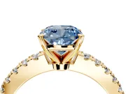 Solitaire Engagement Ring Setting for Fancy Blue Cushion Cut Center with Single Row Accent Band and Prong Head in Yellow Gold