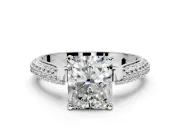 Solitaire Engagement Ring Setting for Radiant Cut Center with Multi-Row Accents and Prong Head in Sterling Silver
