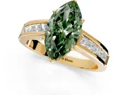 Solitaire Engagement Ring Setting for Fancy Green Marquise Center with Princess Cut Channel Band and Prong Head in Yellow Gold
