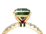Open Basket Engagement Ring Setting for Fancy Green Princess Cut Center with Pave Band and Prong Head in Yellow Gold