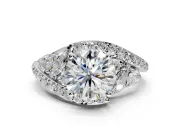 Halo Engagement Ring Setting for Round Cut Center with Marquise and Pave Bypass Band and Prong Head in Platinum