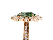 Milgrain Halo Engagement Ring Setting for Fancy Green Oval Center with Bezel Point Accents and Prong Head in Rose Gold