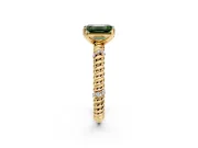 Rope Engagement Ring Setting for Fancy Green Emerald Cut Center with Accent Shoulders and Prong Head in Yellow Gold