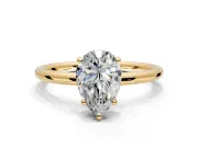 Solitaire Engagement Ring Setting for Pear-Shaped Center with Plain Band, Open Basket and Prong Head in Yellow Gold