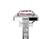 Bezel-Framed Halo Engagement Ring Setting for Fancy Pink Princess Cut Center with Pave Band and Prong Head in White Gold