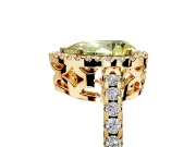 Accent Halo Engagement Ring Setting for Fancy Yellow Pear-Shaped Center with Full-Length Pave Band and Prong Head in Yellow Gold