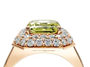 Halo Engagement Ring Setting for Fancy Yellow Asscher Cut Center with Plain Tapered Band and Prong Head in Rose Gold