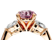 3 Stone Engagement Ring Setting for Fancy Pink Round Cut Center with Large Pear-Shaped Accents and Prong Head in Rose Gold